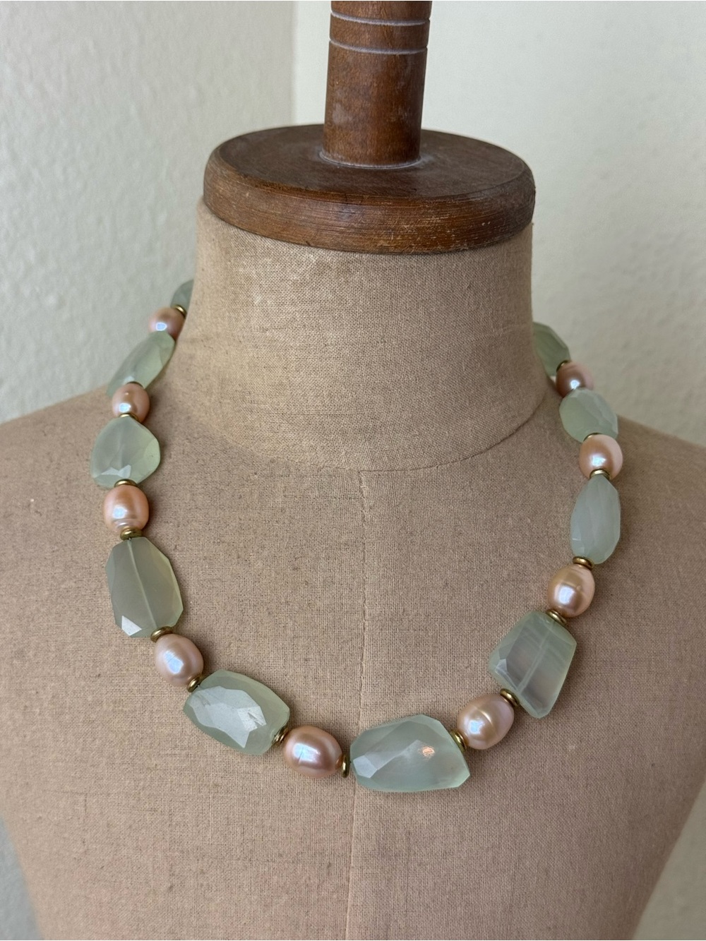 Chalcedony Freshwater Pearl Beaded Necklace with Gold Tone Toggle Clasp